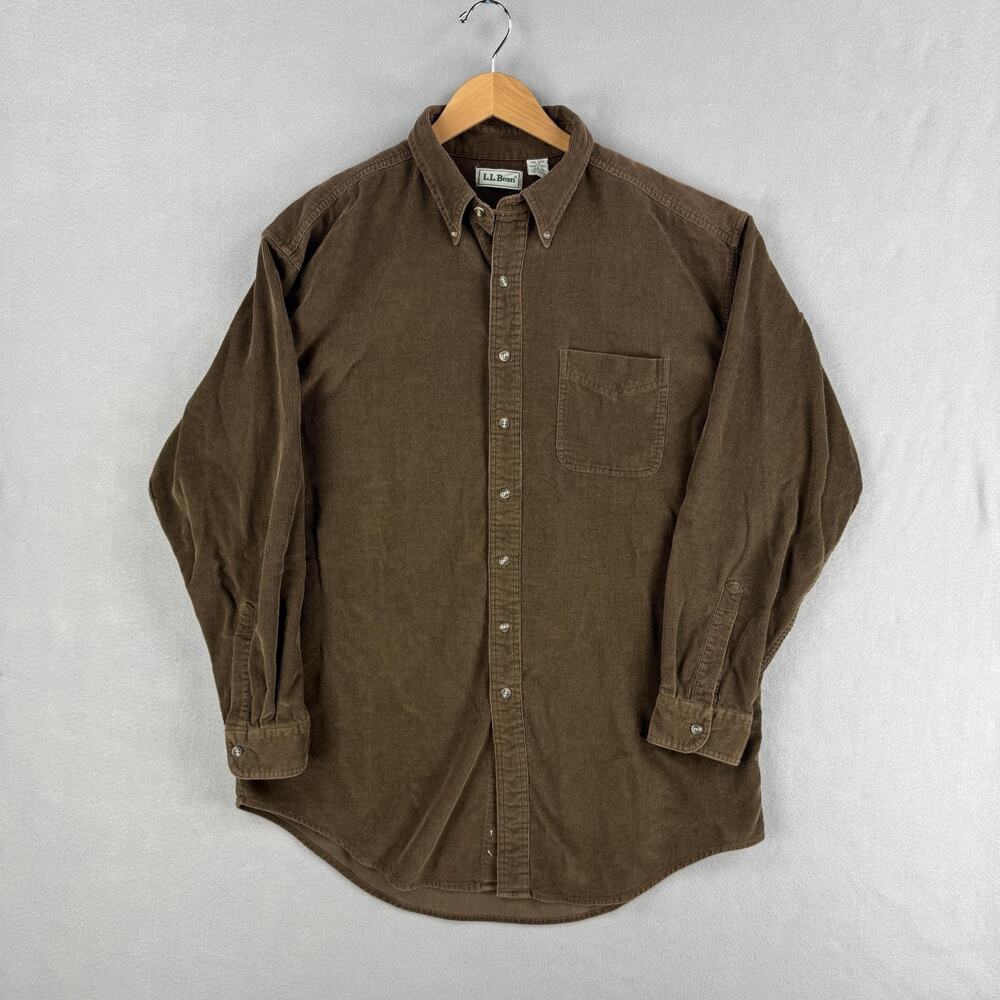 Vintage LL Bean Shirt Mens LT Tall Brown Corduroy Button Up Long Sleeve Casual